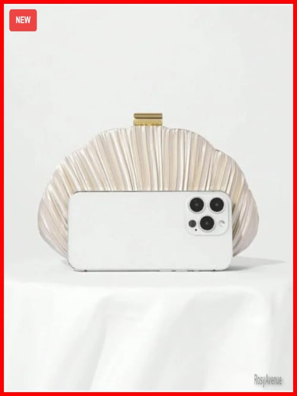 Shell Shaped Clutch Purse with Chain Strap Ruched Crossbody Bag Evening Handbag